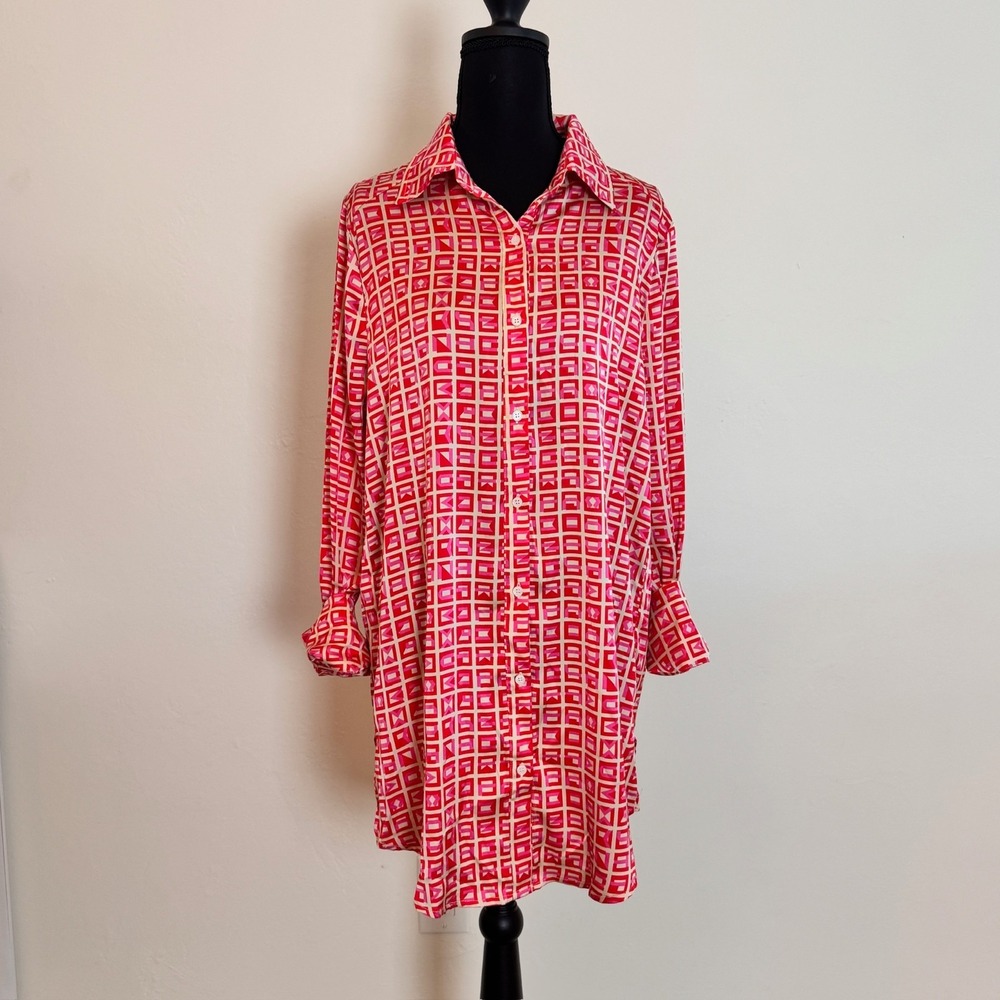 VICI Brenleigh Printed Satin Button Down Tunic Shirt Dress Womens XS